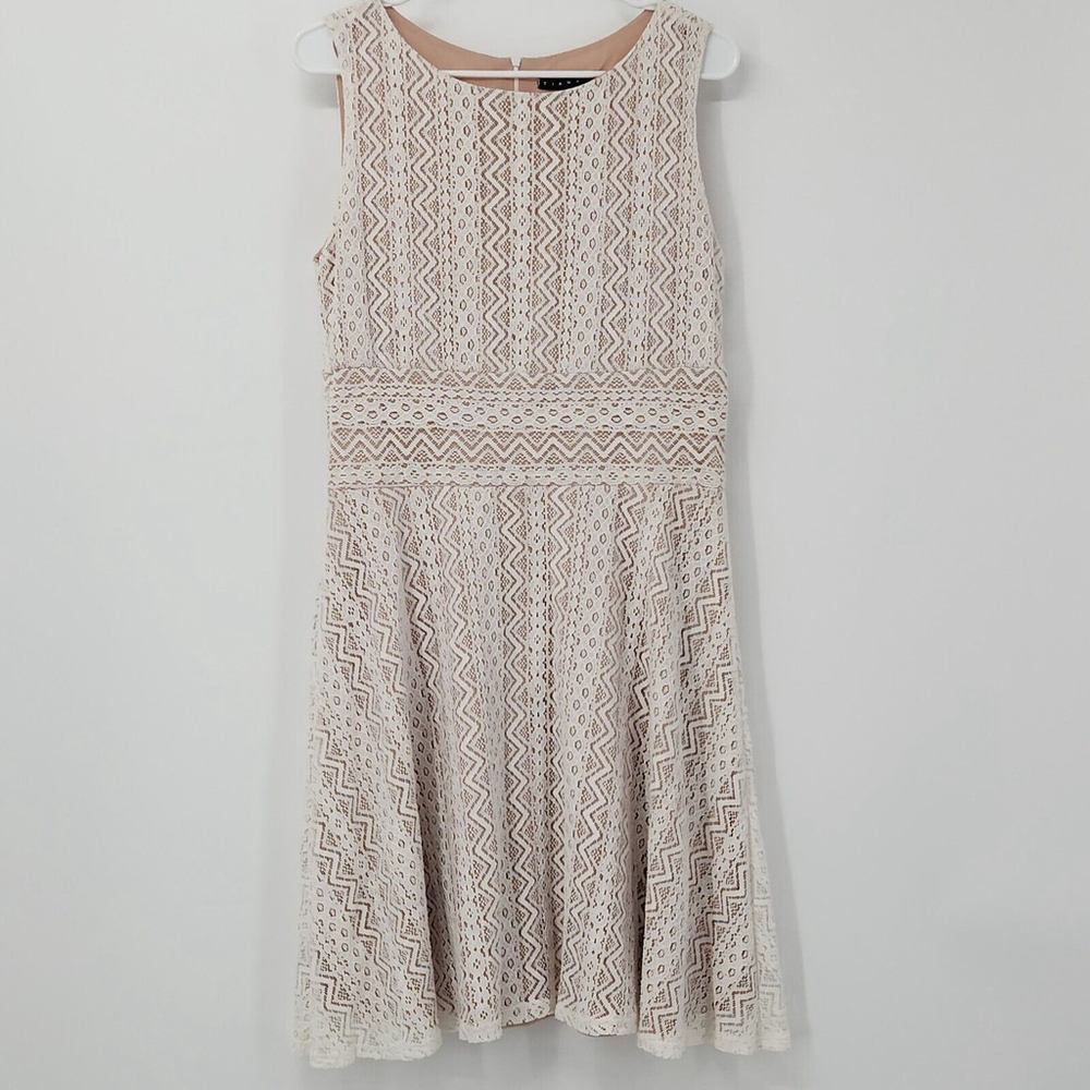 Tiana B Women's Sleeveless Geo Pattern Lace Dress White Ivory Size 10 Romantic